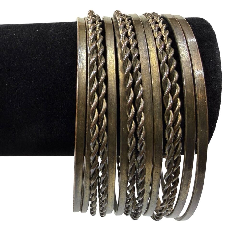 Fashion Multi-Layer Twisted & Smooth Open Cuff Bracelet Bronze Tone Metal